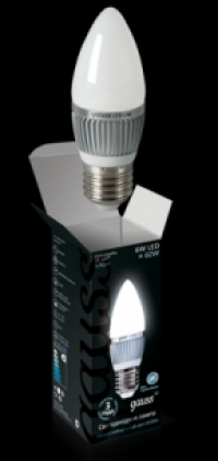 Лампа светодиодная Gauss Свеча E27 6W(570lm) 4100 107x37 алюм. EB103102206 в Орехово-Зуево СтройДвор на Карболите